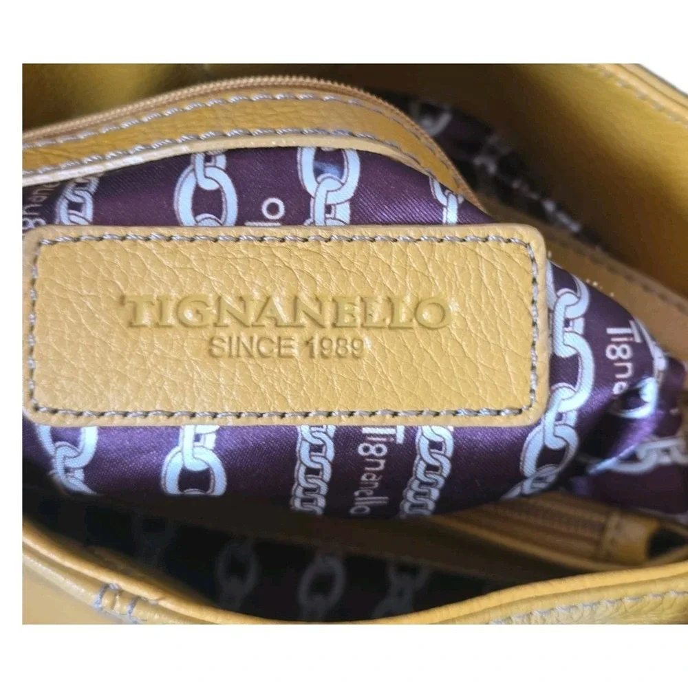 NWOT Tignanello Perfect 10 Mustard Yellow Pebbled Leather Retro Shoulder Bag